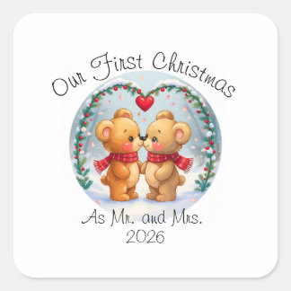 Onze eerste kerst als mijnheer en mevrouw – 2025 vierkante sticker