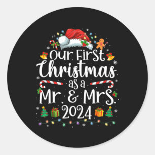 Onze eerste kerst als Mr en Mrs 2024 Matching Co Ronde Sticker