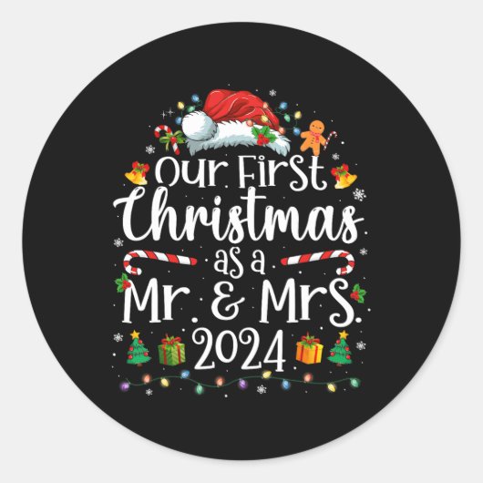 Onze eerste kerst als Mr en Mrs 2024 Matching Co Ronde Sticker (Voorkant)
