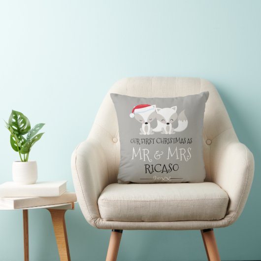 Onze eerste kerst als Mr en Mrs - Fox thema Kussen (Stoel)