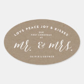 Onze eerste kerst als Mr en Mrs Kraft Holiday Ovale Sticker (Voorkant)