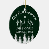 Onze eerste kerst als Mr en Mrs pasgetrouwd hout Keramisch Ornament (Rechts)