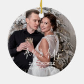 Onze eerste kerst als Mr en Mrs pasgetrouwd hout Keramisch Ornament (Achterkant)