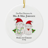 Onze eerste kerst als Mr en Mrs Schattige Cats Keramisch Ornament (Voorkant)