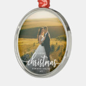 Onze eerste kerst als Mr. en Mrs. Simple Elegant Metalen Ornament (Links)