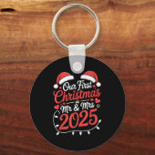 Onze eerste kerst als Mr. Mrs. 2025 Getrouwde Kopp Sleutelhanger (Voorkant)