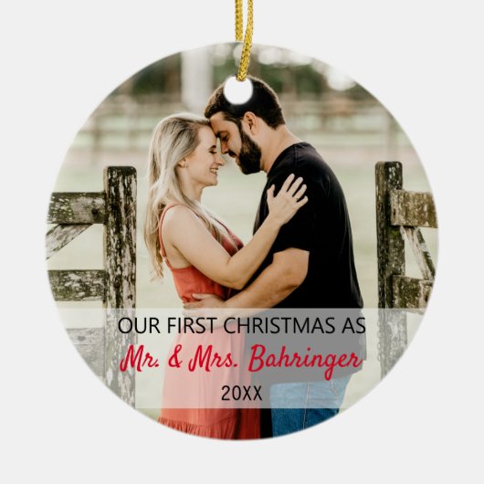Onze eerste kerst als Mr. & Mrs Add Two Photo Keramisch Ornament (Voorkant)