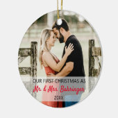 Onze eerste kerst als Mr. & Mrs Add Two Photo Keramisch Ornament (Links)