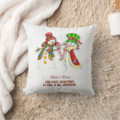 Onze eerste kerst als Mr. & Mrs Cute Snowman Kussen (Deken)