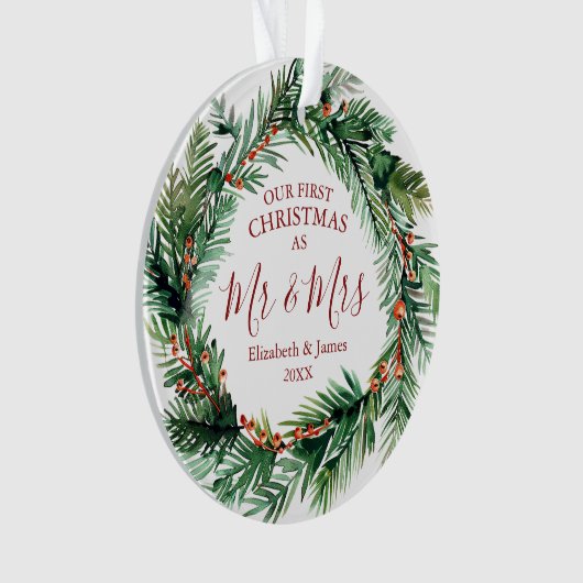 Onze eerste kerst als Mr & Mrs Greenery krans Ornament (voorkant)