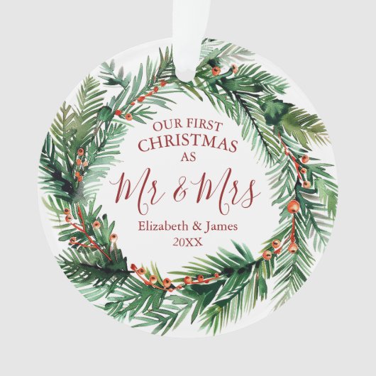 Onze eerste kerst als Mr & Mrs Greenery krans Ornament (voorkant)