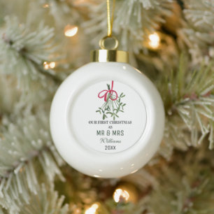Onze eerste kerst als MR & MRS Mistletoe Rustic Keramische Bal Ornament