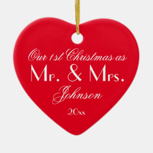Onze eerste kerst als Mr & Mrs Modern Red Keramisch Ornament