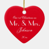 Onze eerste kerst als Mr & Mrs Modern Red Keramisch Ornament (Achterkant)