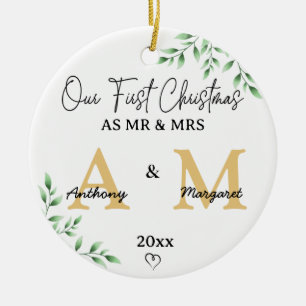 Onze eerste kerst als Mr & Mrs Monogram & Foto Keramisch Ornament