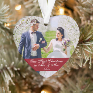 Onze eerste kerst als Mr & Mrs Wedding Heart Ornament