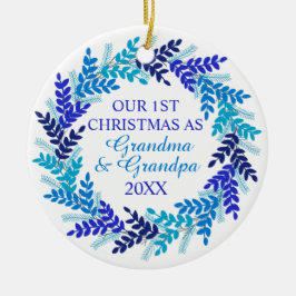 Onze eerste kerst als oma en opa Blue Keramisch Ornament