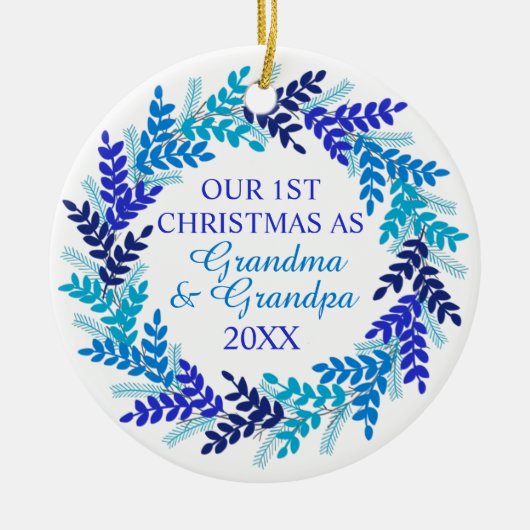Onze eerste kerst als oma en opa Blue Keramisch Ornament (Voorkant)