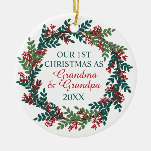Onze eerste kerst als oma en opa Wreate Keramisch Ornament (Voorkant)