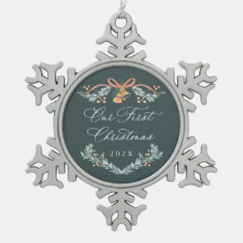 Onze eerste kerst als pasgetrouwden kerstbal tin sneeuwvlok ornament