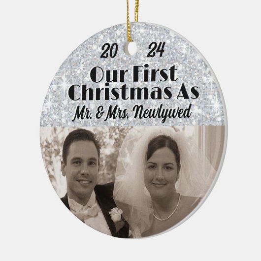 Onze eerste kerst als Passen getrouwd personaliser Keramisch Ornament (Links)