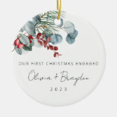Onze eerste kerst als verloofde Eucalyptus Keramisch Ornament (Voorkant)