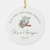 Onze eerste kerst als verloofde Eucalyptus Keramisch Ornament (Voorkant)