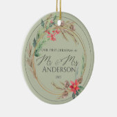 Onze eerste kerst bruiloft foto Mr Mrs. Keramisch Ornament (Rechts)