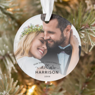 Onze Eerste Kerst Calligrafie Mijnheer en Mevrouw Ornament