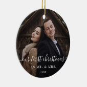 Onze eerste kerst | Cute Rustic Script and Photo Keramisch Ornament (Rechts)