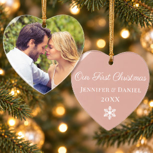 Onze Eerste Kerst Elegant Roze Gouden Koppel Foto Ornament
