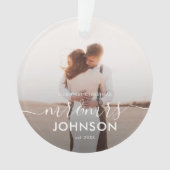 Onze eerste Kerst Elegant Script Mr en Mrs Ornament (voorkant)