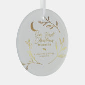 Onze eerste kerst gehuwd botanisch script glas ornament (Voorkant Rechts)