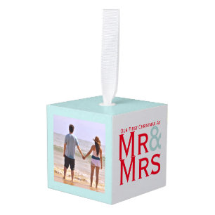 Onze eerste kerst gepersonaliseerd als Mr en Mrs Kubus Ornament