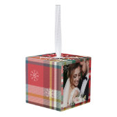 Onze eerste kerst geplakte trouwfoto kubus ornament (Achter hoekig)