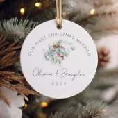 Onze eerste kerst getrouwd eucalyptus foto keramisch ornament