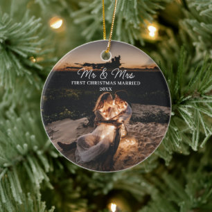 Onze eerste kerst getrouwd Mr. & Mrs. Paar Foto Keramisch Ornament
