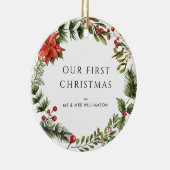 Onze eerste kerst getrouwde foto botanisch keramisch ornament (Rechts)