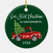 Onze eerste kerst grootouders truck groen keramisch ornament (Achterkant)