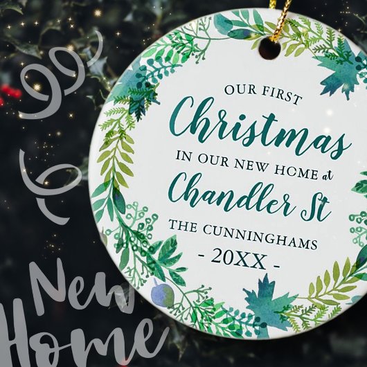 Onze eerste kerst in New Home Kerstmis Wreate Keramisch Ornament