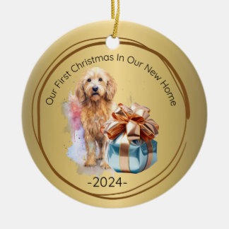 Onze eerste kerst in ons nieuwe huis goud keramisch ornament