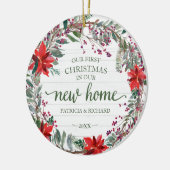 Onze Eerste Kerst In Ons Nieuwe Huis Rustieke Kran Keramisch Ornament (Links)