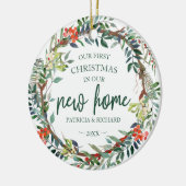 Onze eerste kerst in onze nieuwe roestrijke adem keramisch ornament (Links)