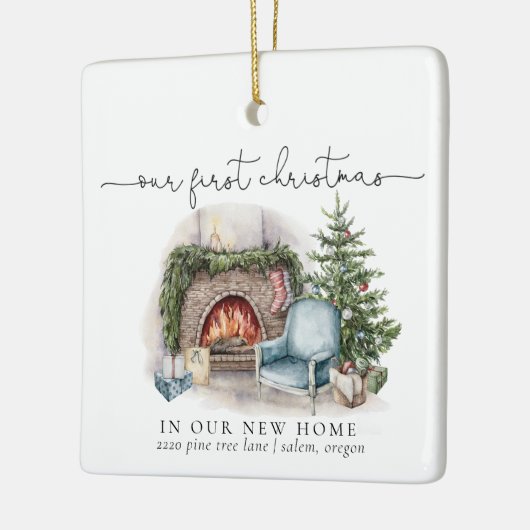 Onze eerste kerst in onze nieuwe thuisWaterverf Keramisch Ornament (Links)