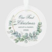 Onze eerste kerst met eucalyptus laat groen achter ornament (achterkant)