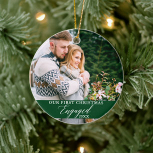 Onze eerste kerst met foto Groen Keramisch Ornament