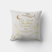 Onze Eerste Kerst Mis Gift Gouden Script  Cadeau Kussen (Voorkant)