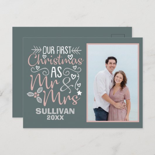 Onze eerste kerst Mr en Mrs Holiday Briefkaart (Voorkant / Achterkant)