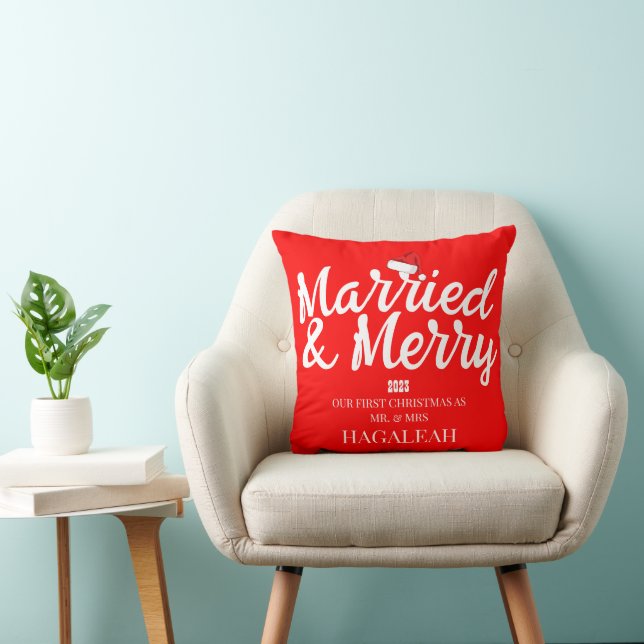 Onze eerste kerst Mr en Mrs Pas getrouwd Merry Kussen (Stoel)