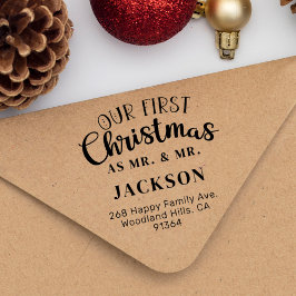 Onze eerste kerst MR & MR retouradres LGBTQ Rubberstempel